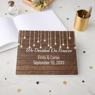 Hanging Wedding Lights on Oak Wood Guest Book