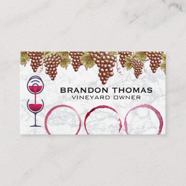 Hanging Wine Grapes | Marble | Wine Stains Business Card (Front)