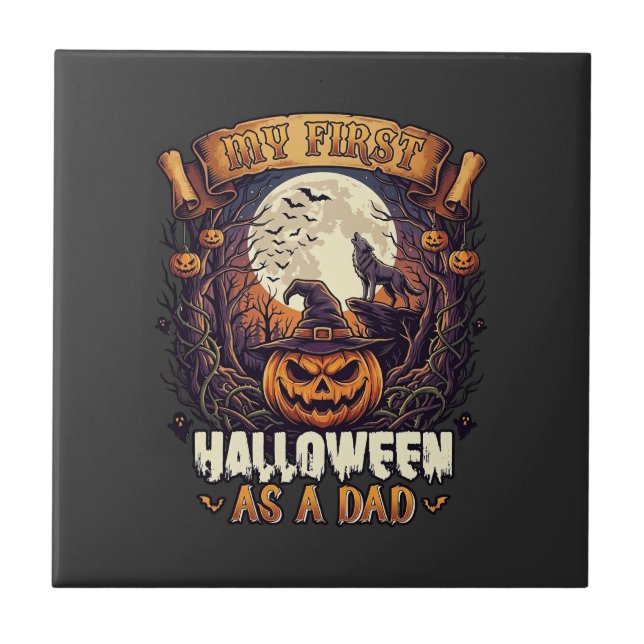 Hanging Witches Halloween Flying Witch Haunted Hou Ceramic Tile (Front)