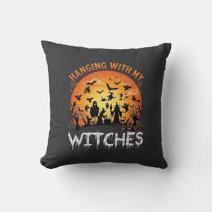 Hanging Witches Halloween Moon Bats Pumpkins_1 Cushion