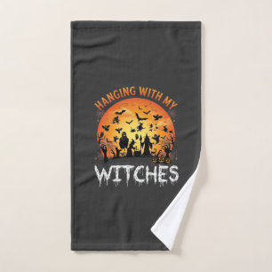 Hanging Witches Halloween Moon Bats Pumpkins_1 Hand Towel
