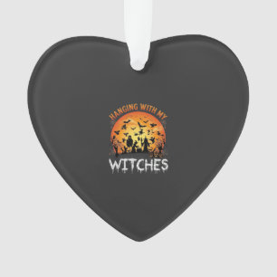 Hanging Witches Halloween Moon Bats Pumpkins_1 Ornament