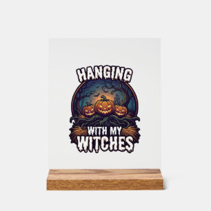 Hanging Witches Halloween Pumpkins Haunted Forest  Acrylic Sign