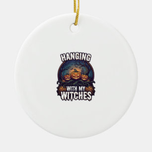 Hanging Witches Halloween Pumpkins Haunted Forest Ceramic Ornament