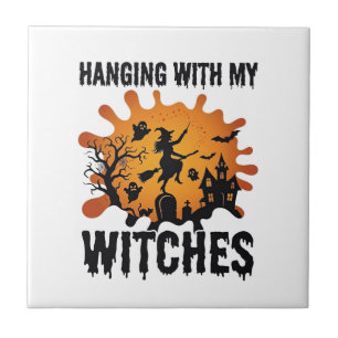 Hanging Witches Halloween Witch Broom Haunted Hous Ceramic Tile