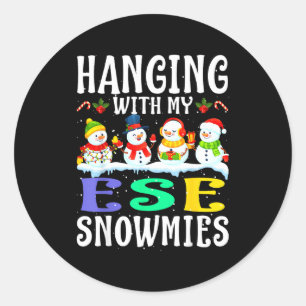 Hanging With My Ese Snowmies Teacher Christmas Gif Classic Round Sticker