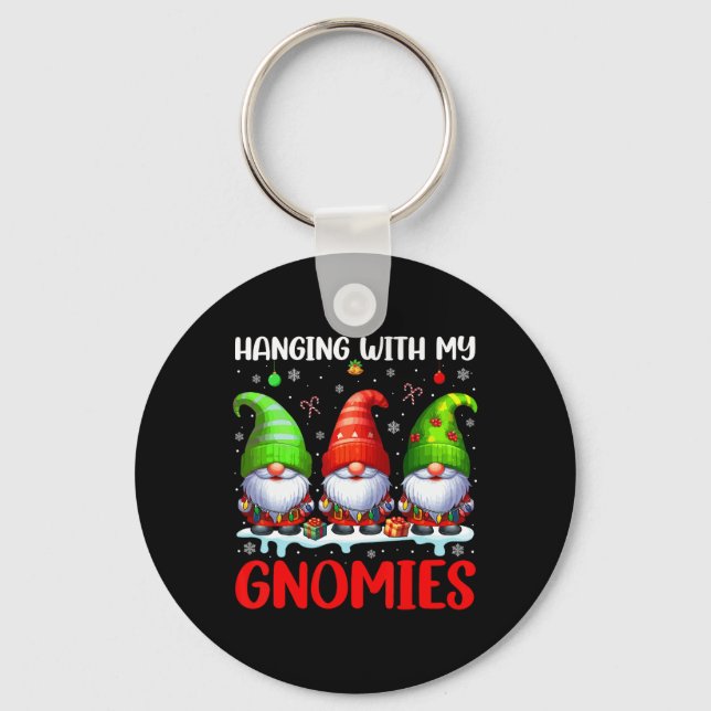 Hanging With My Gnomies Christmas Colourful Three  Key Ring (Front)