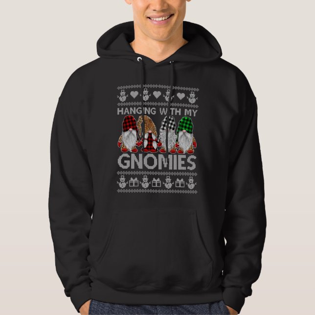 Hanging With My Gnomies Christmas Cute Gnomes Ugly Hoodie (Front)