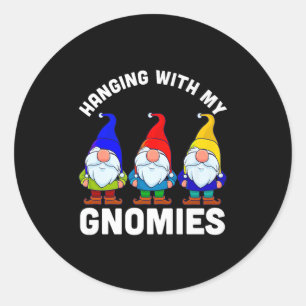 Hanging With My Gnomies, Christmas Garden Gnome Co Classic Round Sticker