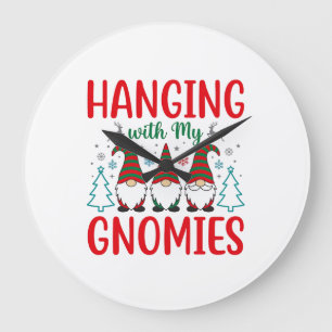 Hanging With My Gnomies Christmas Gnome Large Clock