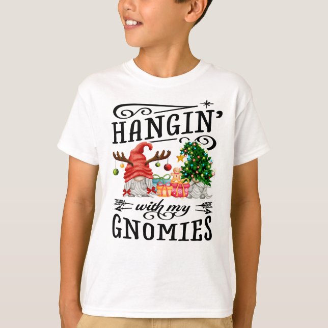 Hanging With My Gnomies Christmas Gnome T-Shirt (Front)