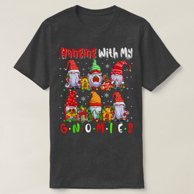 Hanging With My Gnomies Cute Si Gnomes Xmas Lights T-Shirt (Design Front)