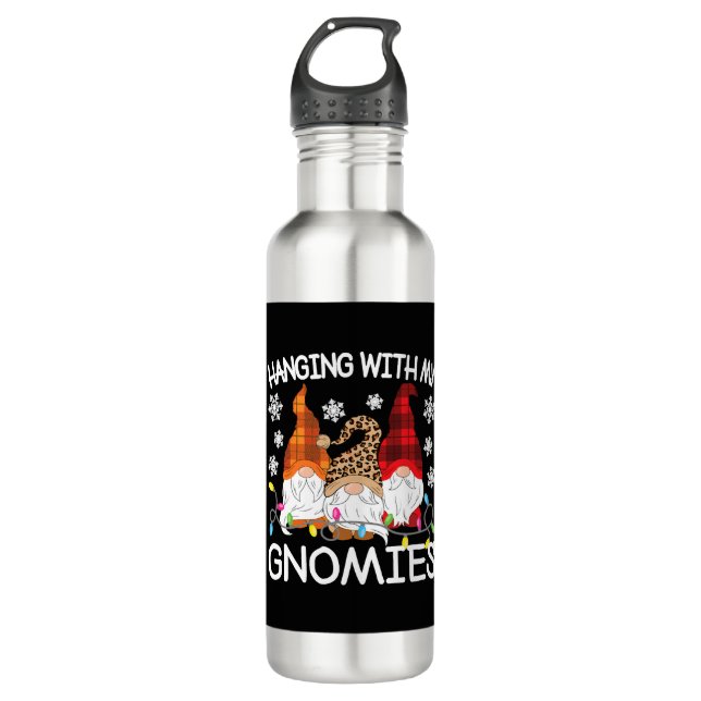 Hanging With My Gnomies Funny Christmas Gnome Xmas 710 Ml Water Bottle (Front)
