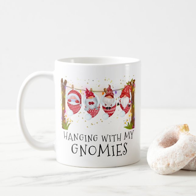 Hanging With My Gnomies Funny Christmas Monogram Coffee Mug (With Donut)