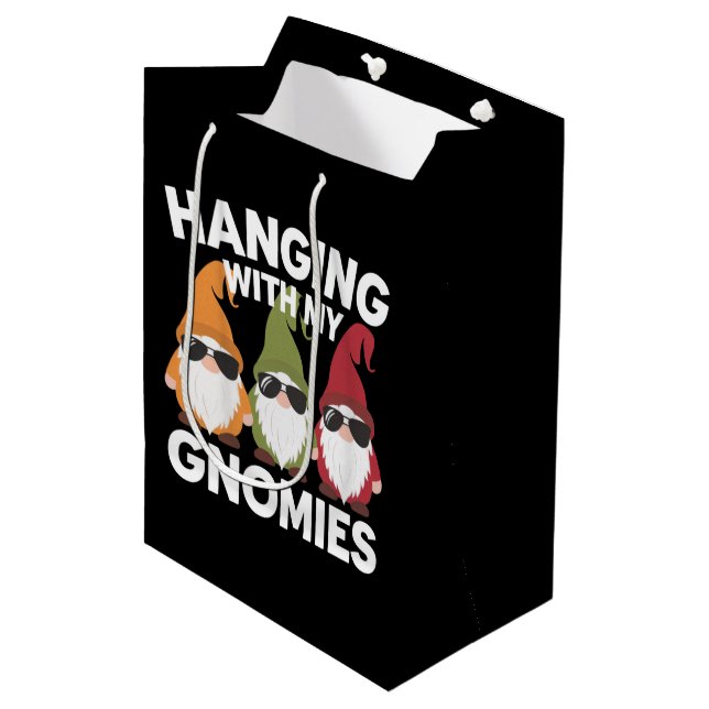Hanging With My Gnomies Funny Garden Gnome Medium Gift Bag (Front Angled)