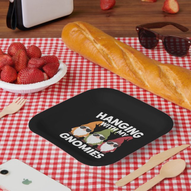 Hanging With My Gnomies Funny Garden Gnome Paper Plate (Picnic)