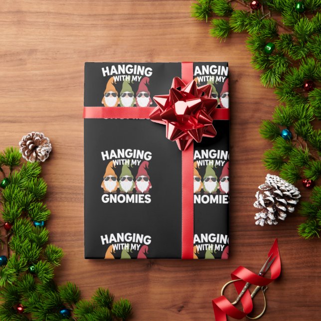 Hanging With My Gnomies Funny Garden Gnome Wrapping Paper (Holiday Gift)
