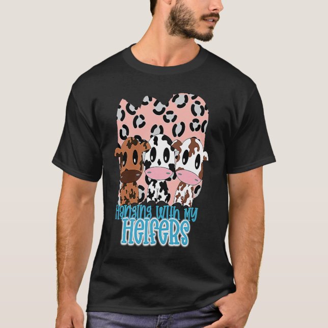 Hanging with My Heifers with Pink Leopard Print Ba T-Shirt (Front)