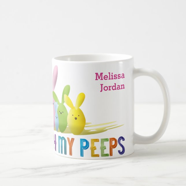 Hanging With My Peeps Cute Colourful Bunny Rabbits Coffee Mug (Right)