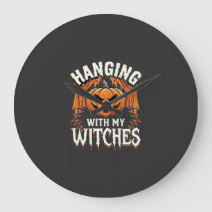 Hanging With My Witches Halloween Pumpkin Large Clock