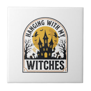 Hanging With My Witches Vintage Halloween Design_1 Ceramic Tile
