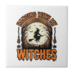 Hanging With My Witches Vintage Halloween Shirt De Ceramic Tile