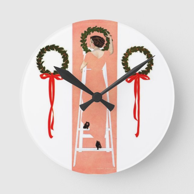 Hanging Wreaths Round Clock (Front)
