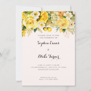 Hanging Yellow Flowers Blush Garden Wedding Invitation