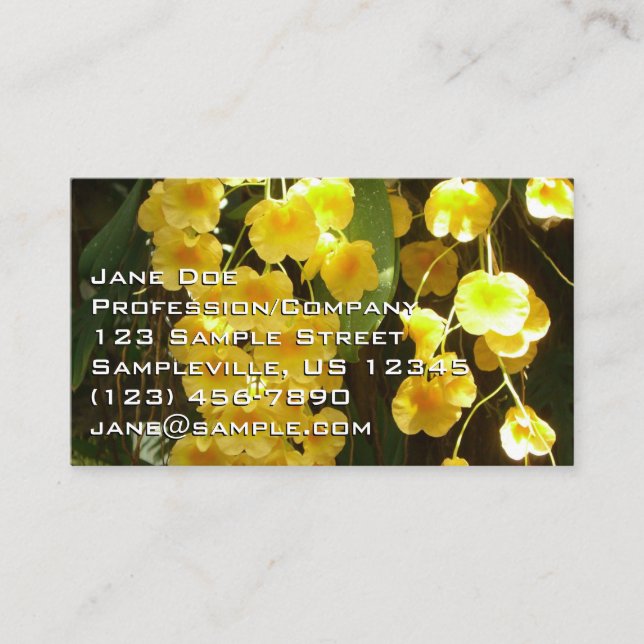 Hanging Yellow Orchids Tropical Flowers Business Card (Front)