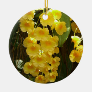 Hanging Yellow Orchids Tropical Flowers Ceramic Ornament