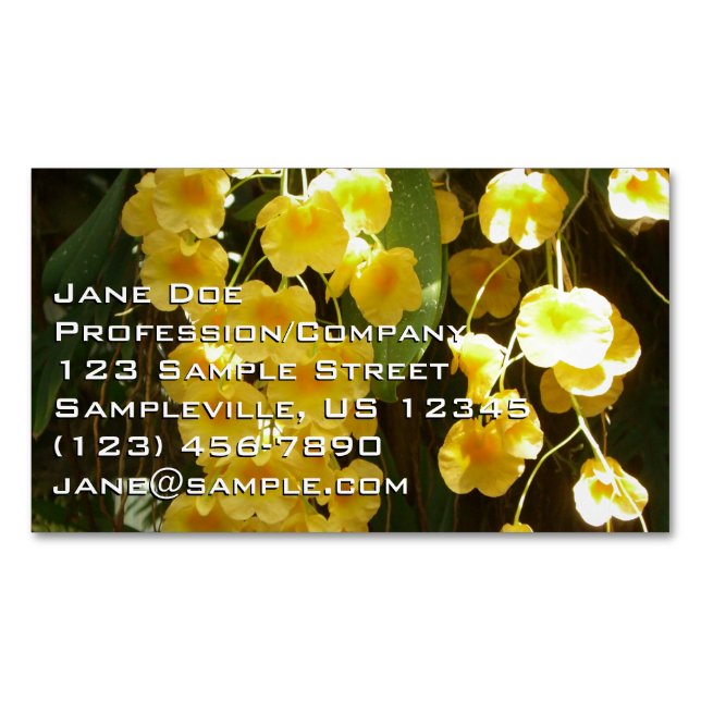 Hanging Yellow Orchids Tropical Flowers Magnetic Business Card (Front)