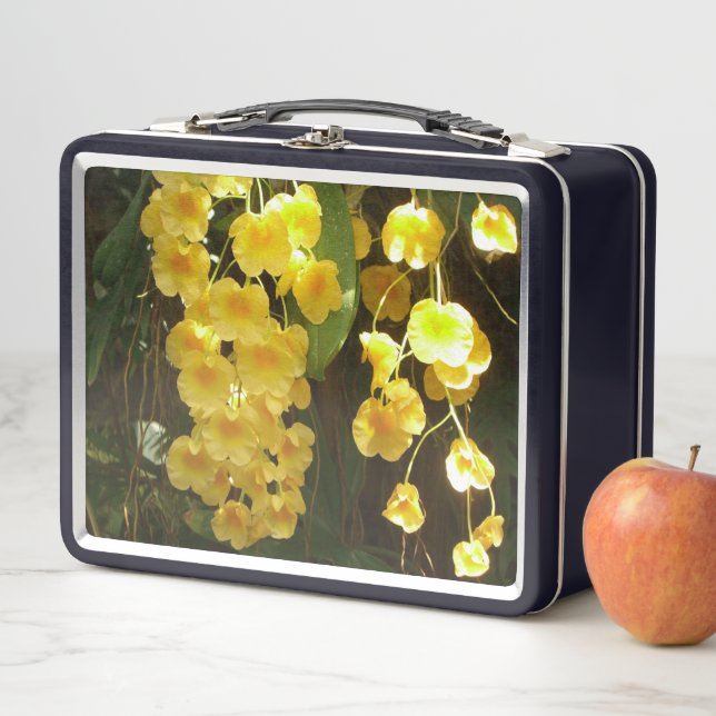 Hanging Yellow Orchids Tropical Flowers Metal Lunch Box (In Situ)