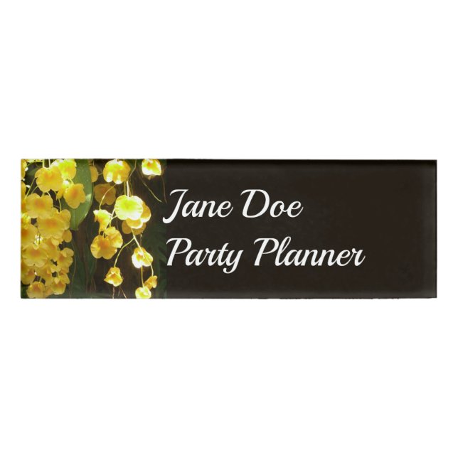 Hanging Yellow Orchids Tropical Flowers Name Tag (Front)