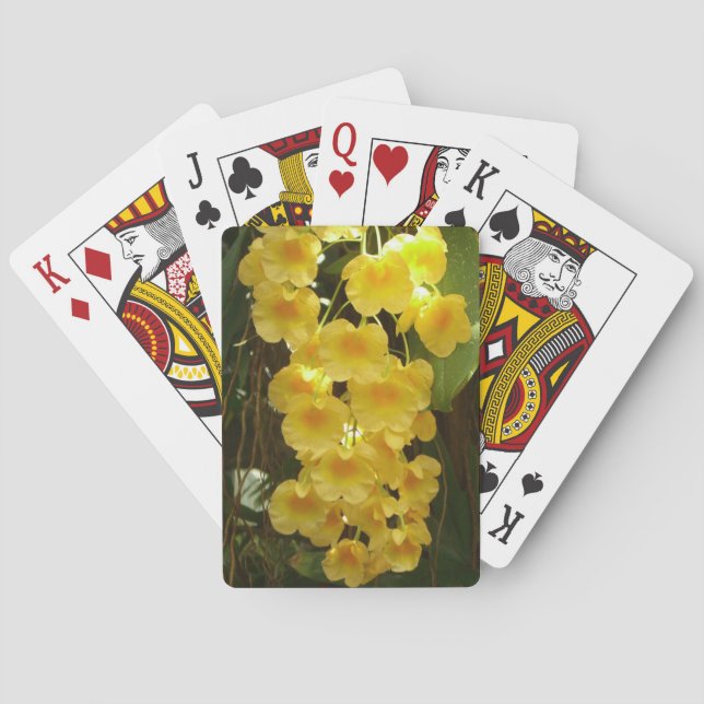 Hanging Yellow Orchids Tropical Flowers Playing Cards (Back)