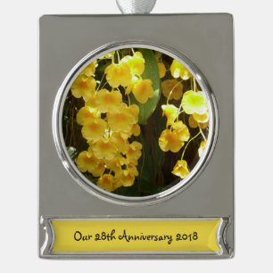 Hanging Yellow Orchids Tropical Flowers Silver Plated Banner Ornament