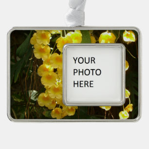 Hanging Yellow Orchids Tropical Flowers Silver Plated Framed Ornament