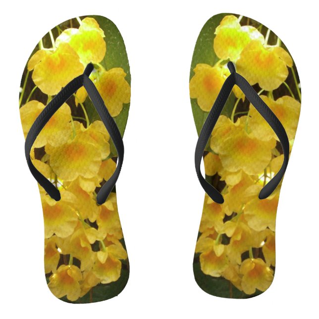 Hanging Yellow Orchids Tropical Flowers Thongs (Footbed)