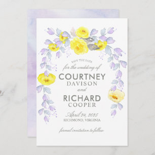 Hanging yellow roses bridal shower save the date