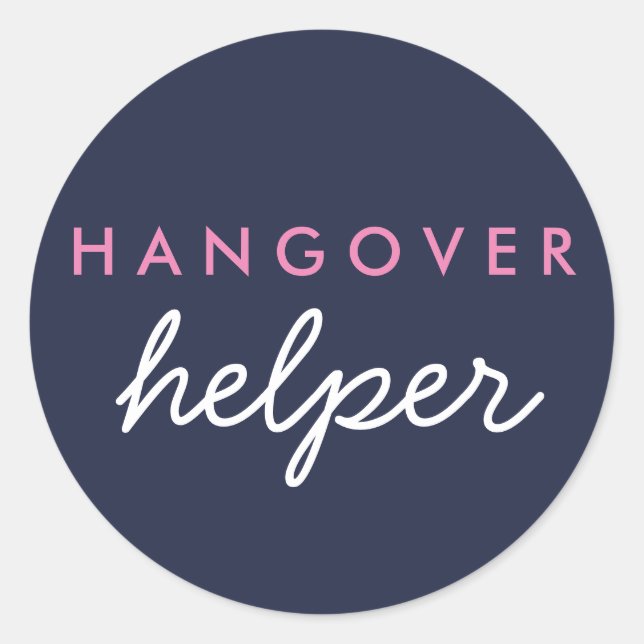 Hangover Helper Wedding Favour Sticker Navy Pink (Front)