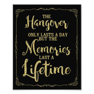 hangover party sign, wedding sign, gold glitter photo print