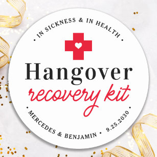 Hangover Recovery Kit Personalised Wedding Favour Classic Round Sticker