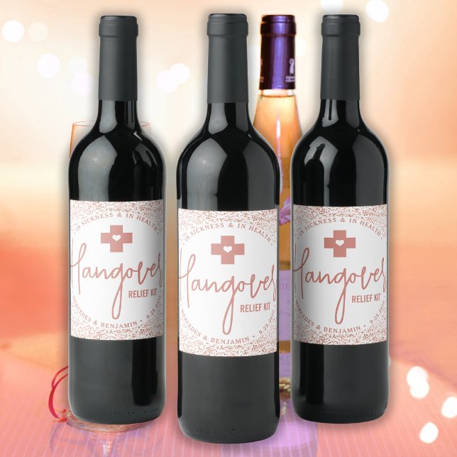 Hangover Relief Kit Modern Rose Gold Wedding Favou Wine Label (Creator Uploaded)