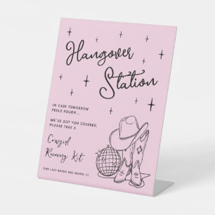 Hangover Station Pink Disco Cowgirl Bachelorette Pedestal Sign