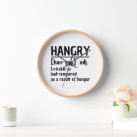 Hangry Irritable or bad tempered because of hunger