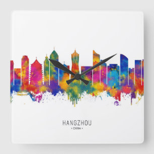 Hangzhou China Skyline Square Wall Clock