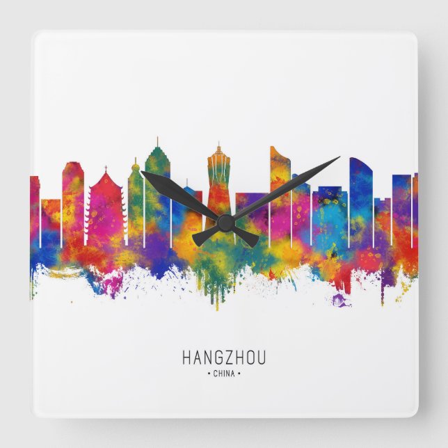 Hangzhou China Skyline Square Wall Clock (Front)