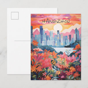 Hangzhou China Travel City Painting Aesthetic Postcard