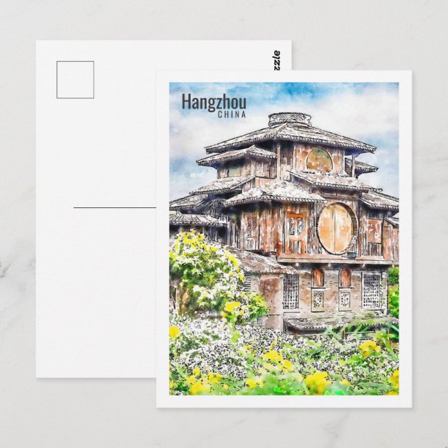 Hangzhou China Travel Place Watercolor Postcard (Front/Back)