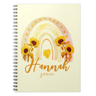 Hanna Hebrew Meaning Grace Rainbow Sunflower Boho Notebook