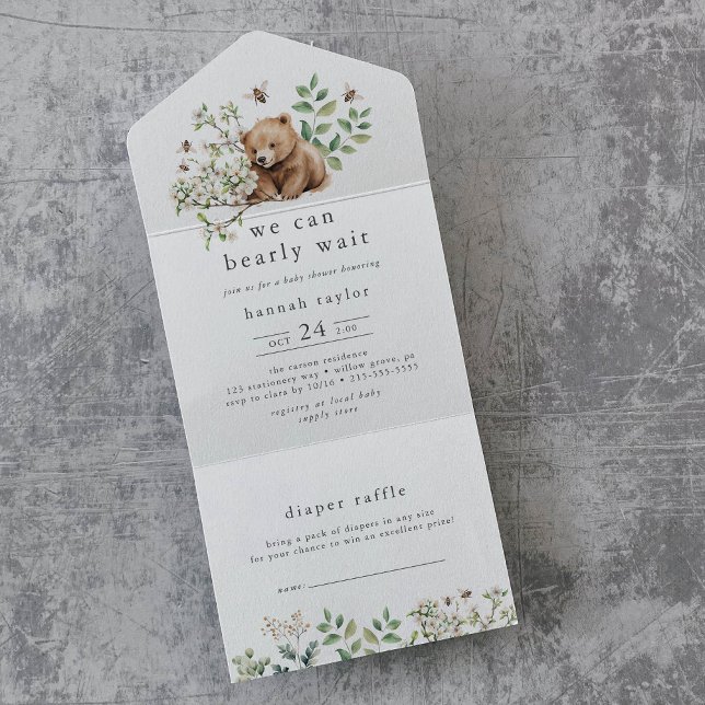 HANNAH Bear Woodland Diaper Raffle Baby Shower All In One Invitation (HANNAH Bear Woodland Diaper Raffle Baby Shower All In One Invitation)